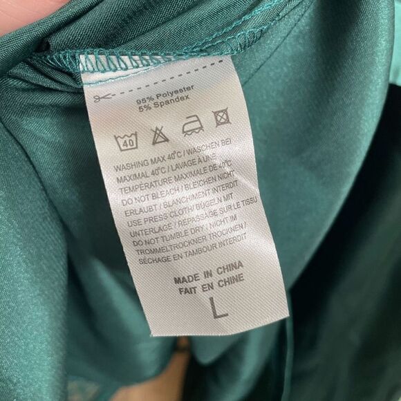 Adome Dark Emerald Green Short Satin Silky Kimono Robe, Large - Picture 7 of 9